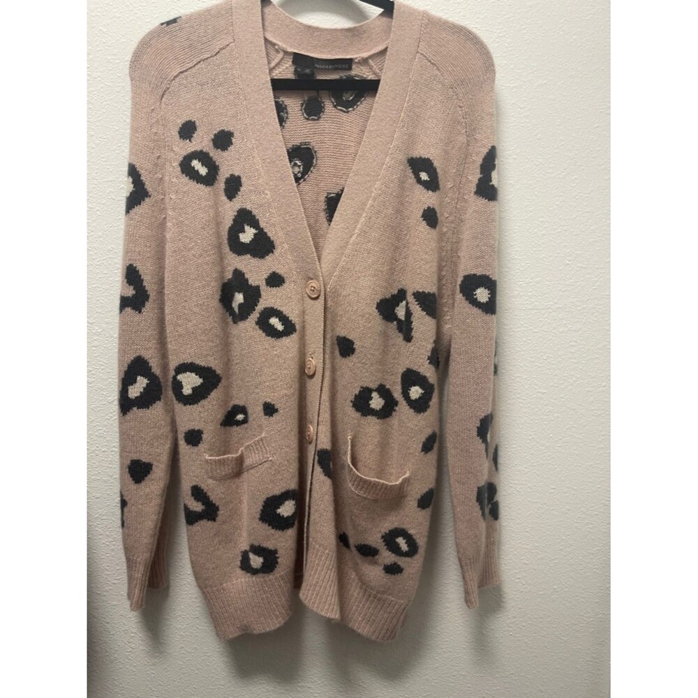 360 Cashmere Beige Leopard-Print Cardigan with Black Spots